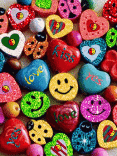 colorful rocks with smiles and hearts on them