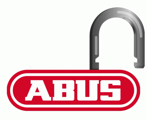 an abus padlock with an oval, two sided logo on it