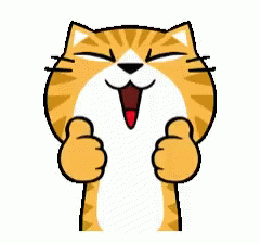an animated cat that has its thumb up