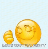 a picture of two smiley faces with the words love you too perry
