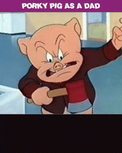 a cat with text saying do you want an angry look on your face? porky pig as a dad