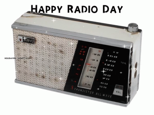 a radio with happy radio day written on it