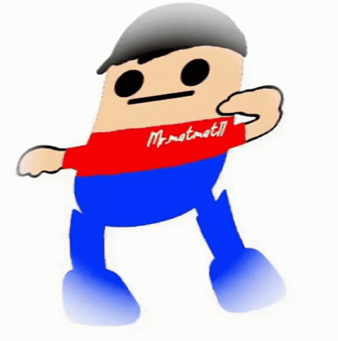 a cartoon figure wearing a baseball cap, with a nametag on it