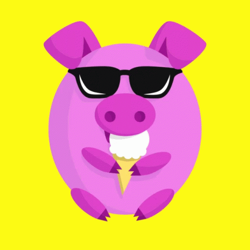 the cartoon pig in sunglasses is wearing a hat and sunglasses