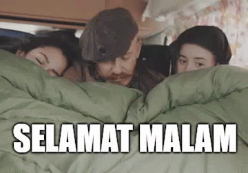 a group of people sleeping in bed with the words, selamat malam