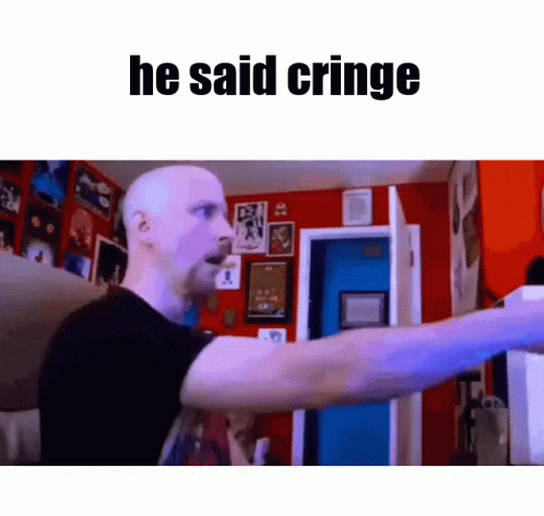 man making a joke while pointing his finger at a refrigerator