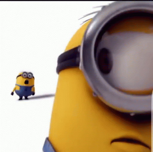 cartoon image of a minion with an object nearby