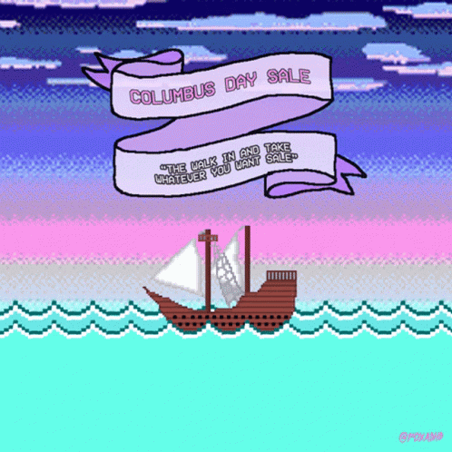 a picture with the word columbus day sale on it and a sailboat