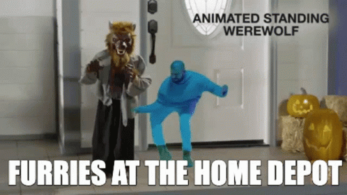 two characters in costumes talking and one is holding the door open