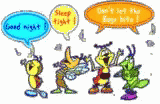two bugs are talking, another is saying its my hero and another guy has three speech bubbles