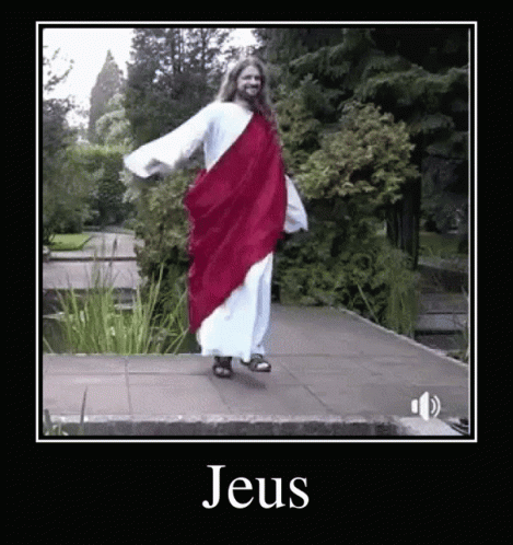 a person dressed up as jesus and dancing in the street