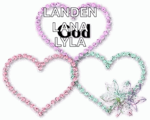 the words landen and lynn laya written in heart shape with flowers on them
