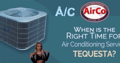a woman posing with a air conditioner with a heat