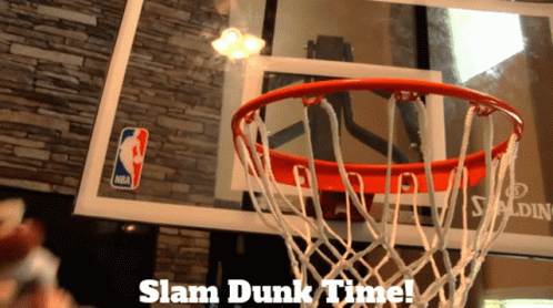 a basketball hoop with slam dunk time on the front of it