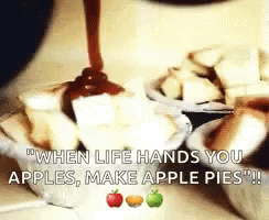 an image of a bathroom with the quote when life hands you apples make apple pies