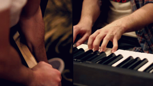 two pographs of a person playing the piano