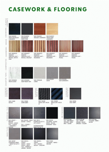 the color chart for the casework and flooring company