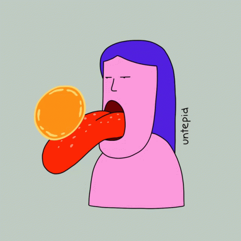 a woman is blowing a blue bubble
