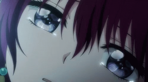 anime - style image of a girl's eyes with purple hair and piercings