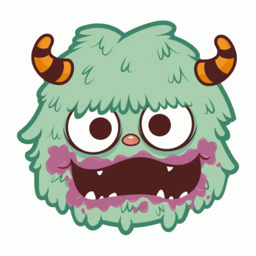 a cartoon monster with horns and huge eyes