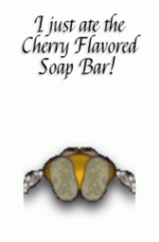 a soap bar with a blue ribbon that says i just ate the cherry flavored soap bar