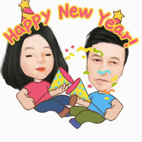 an artistic image of a man and woman with a happy new year message