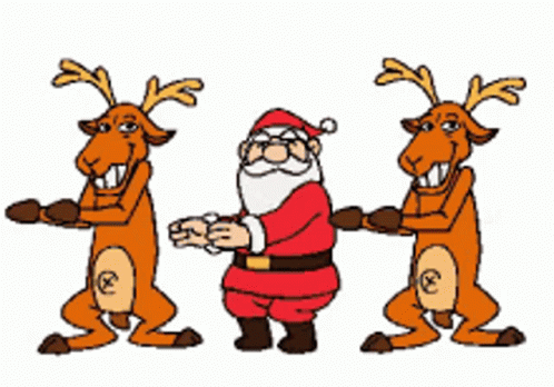 the cartoon santa and his reindeer are having fun