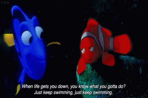 the blue fish has a red clownfish behind him