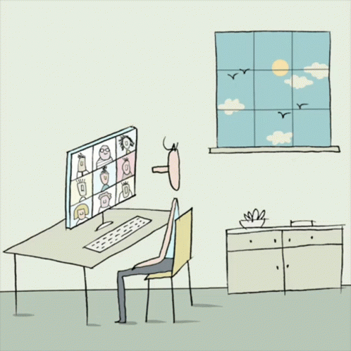 an art drawing of a person using a computer in the living room
