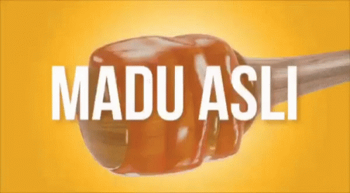 a blue cover of the words madu asli on a background of a toothbrush and a blue sky