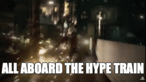 an all aboard the hype train is depicted in a dark night with lights