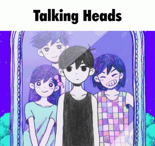drawing of two s and one older girl with the title talking heads on them