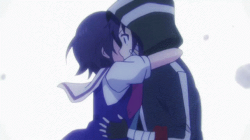 two anime character kissing each other and emcing
