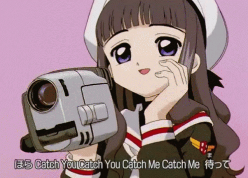 the girl is holding up a camera and the text below reads, i'm on catch you catch me catch me catch me