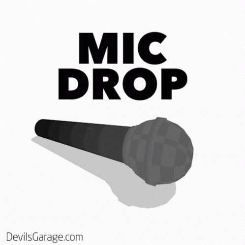 a microphone with the words mic drop in a rectangular frame