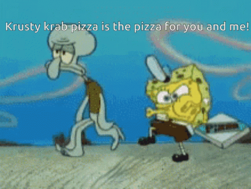 the sponge patty is trying to give himself pizza