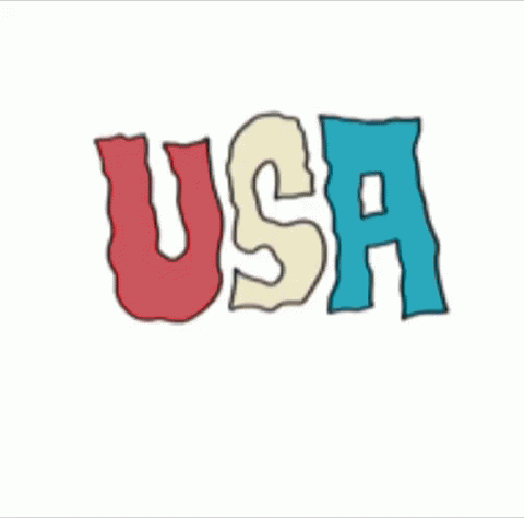the word usa on a white background with blue, green and yellow letters