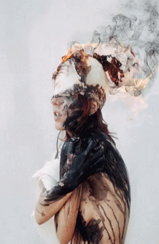 an artistic painting of a woman with her face obscured by smoke