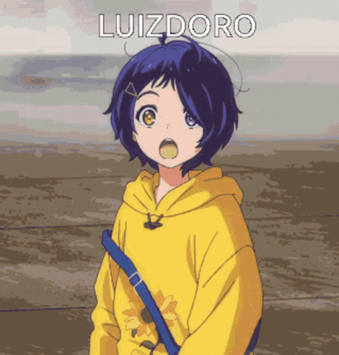 a woman in blue hoodie standing by water with text that reads, luizdroo