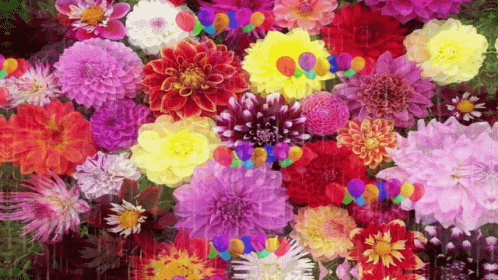a painting of various colors of flowers