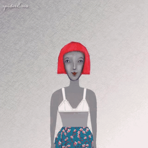 a paper doll with blue hair in white tank top