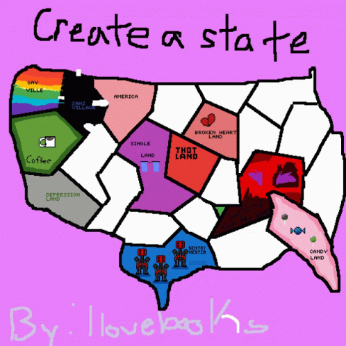 an illustrated map of the united states, with text reading create state