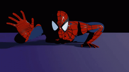 a spider - man is crawling towards the ground with his hand