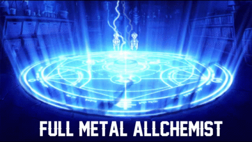 metal alchemist in red with text that says full metal alchmist