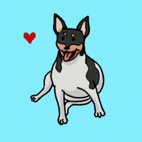 a black and white dog with a blue heart on a yellow background