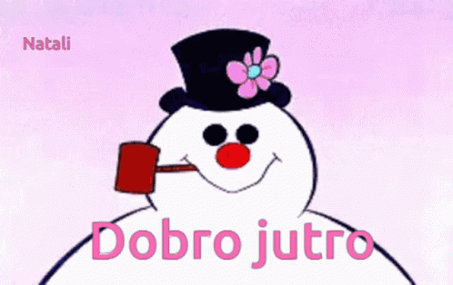 a smiling snowman with a top hat, nose ring, and a name in spanish