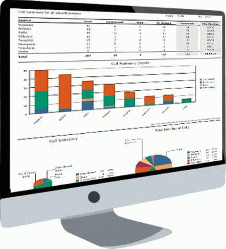 the monitor displays several graphs and graphs for the business