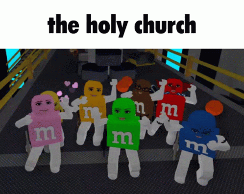 two people holding up legos in front of the text, the holy church