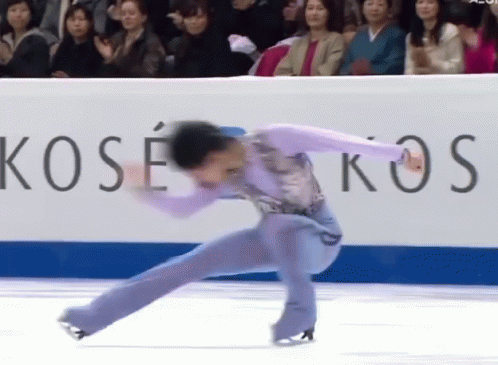 an figure skating in front of a crowd