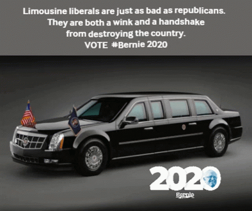 a lincoln limo in front of a political ad